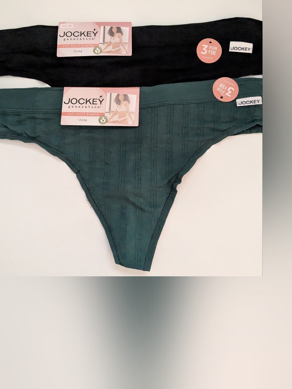 Jockey Womens 2-Pack Thong Panties in Black and Dark Green XL Super Soft